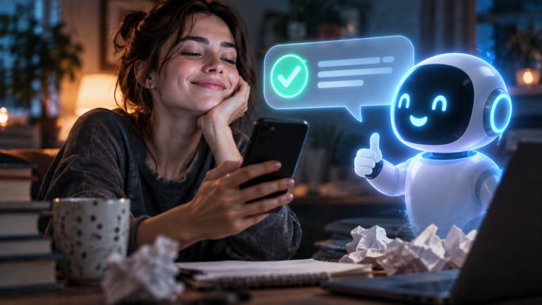 Pessoa recebendo validação enganosa de uma inteligência artificial em conversa no computador