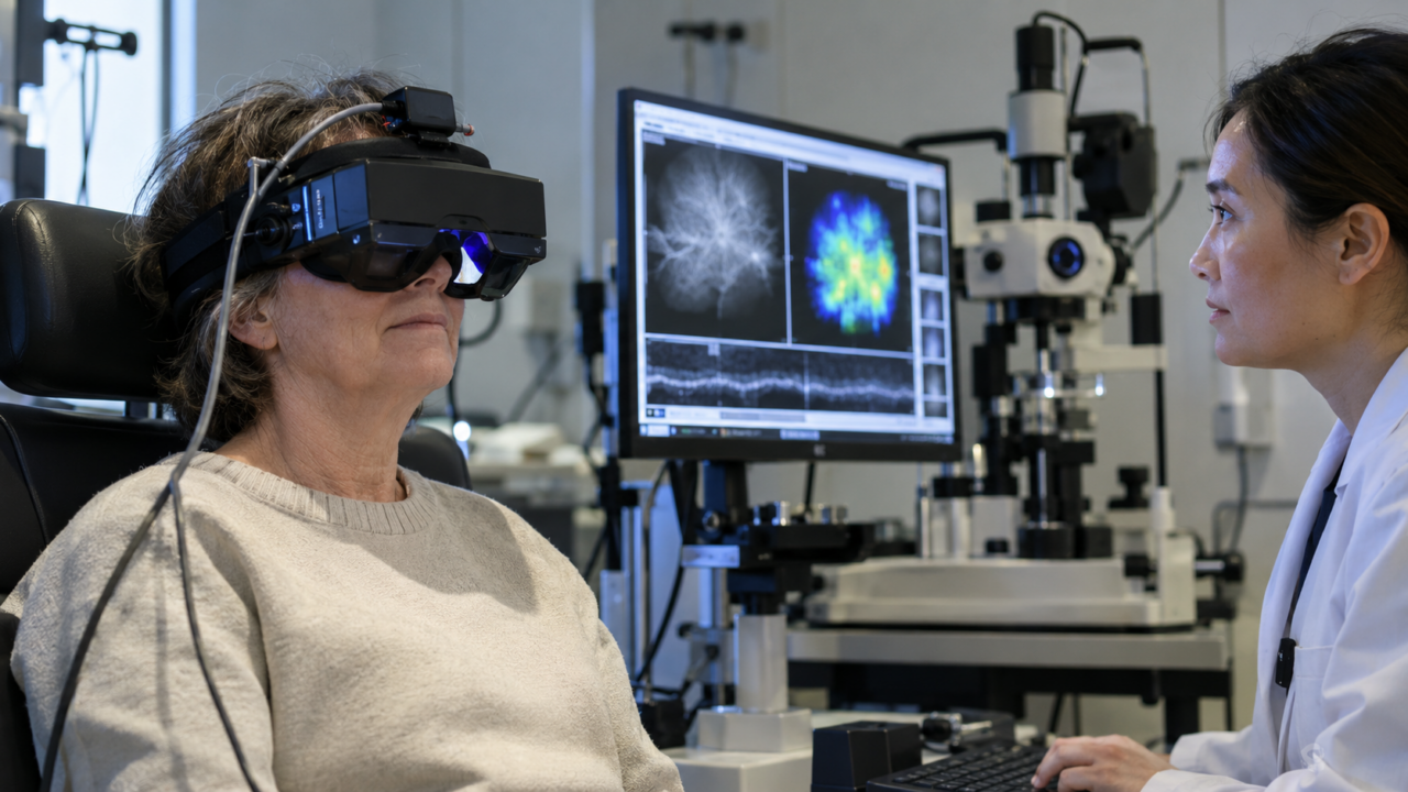 Equipamento de estimulação visual e óculos experimentais usados em pesquisa oftalmológica