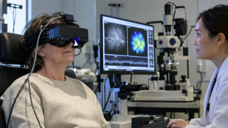 Equipamento de estimulação visual e óculos experimentais usados em pesquisa oftalmológica