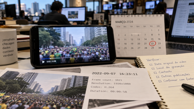 Tela de celular exibindo vídeo desfocado ao lado de calendário com datas diferentes